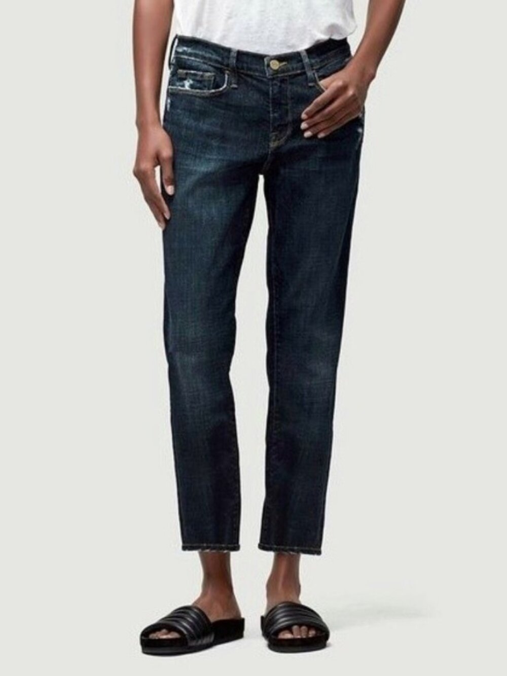 FRAME DENIM LE BOY DISTRESSED BOYFRIEND JEANS FRINGE HEM PONDVIEW DISTRESS sz 27